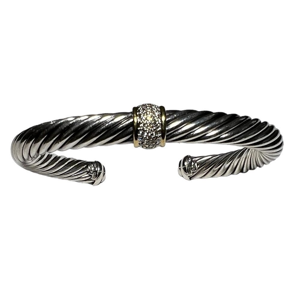 David Yurman 925 Sterling Silver 750 (18K) Yellow Gold Twist Cable Cuff Bracelet